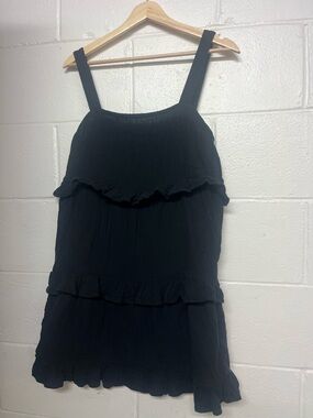 Roxy romper linen adjustable straps Black Ruffle Tiered Sundress